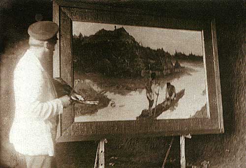 N.K. Roerich whilst painting 'The Messenger'.