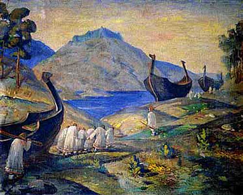 N.K. Roerich. 'They haul them along'. 1915